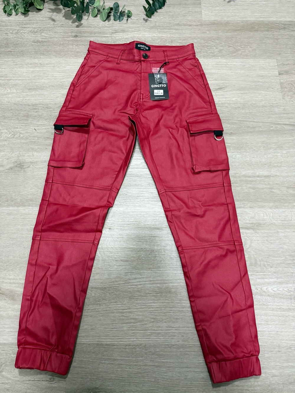 Red Men's Cargo Pants with Utility Pockets
